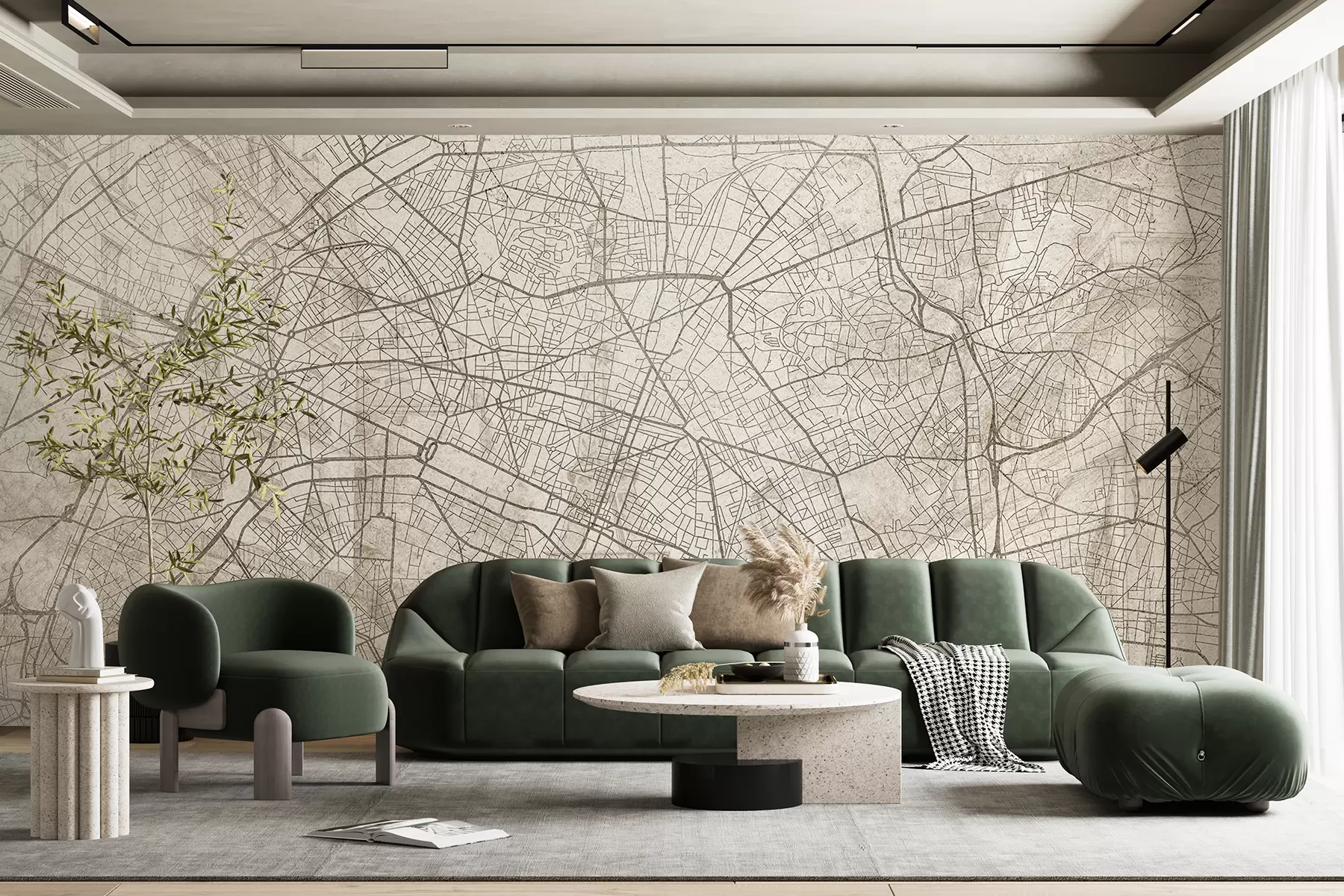 wall murals Paris city map, line drawing, architecture, France, beige colors w01697