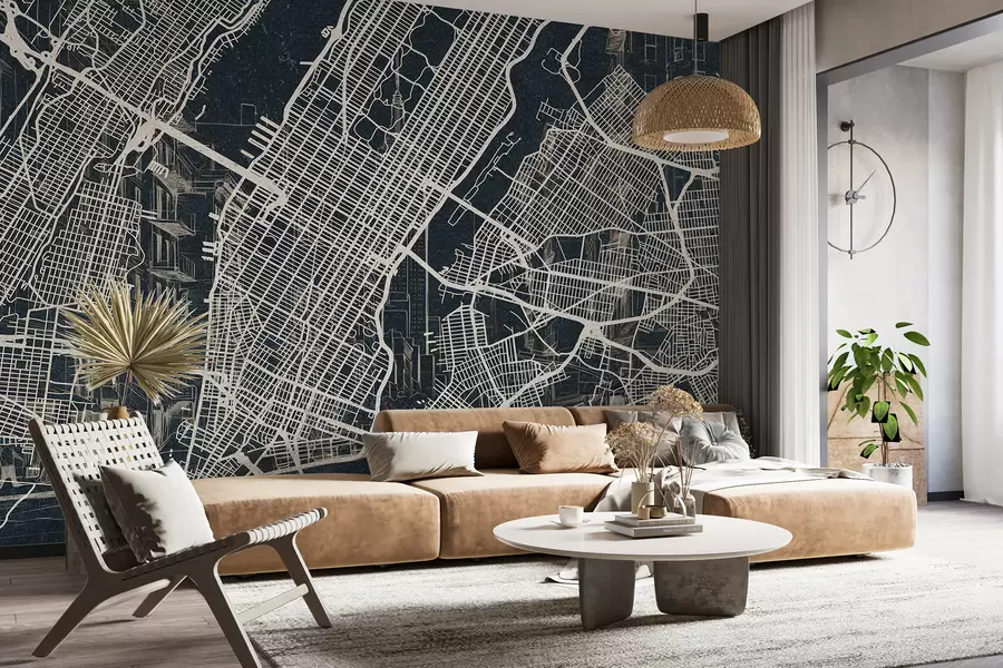 wall murals New York city map, line drawing, architecture, dark colors w01699v1