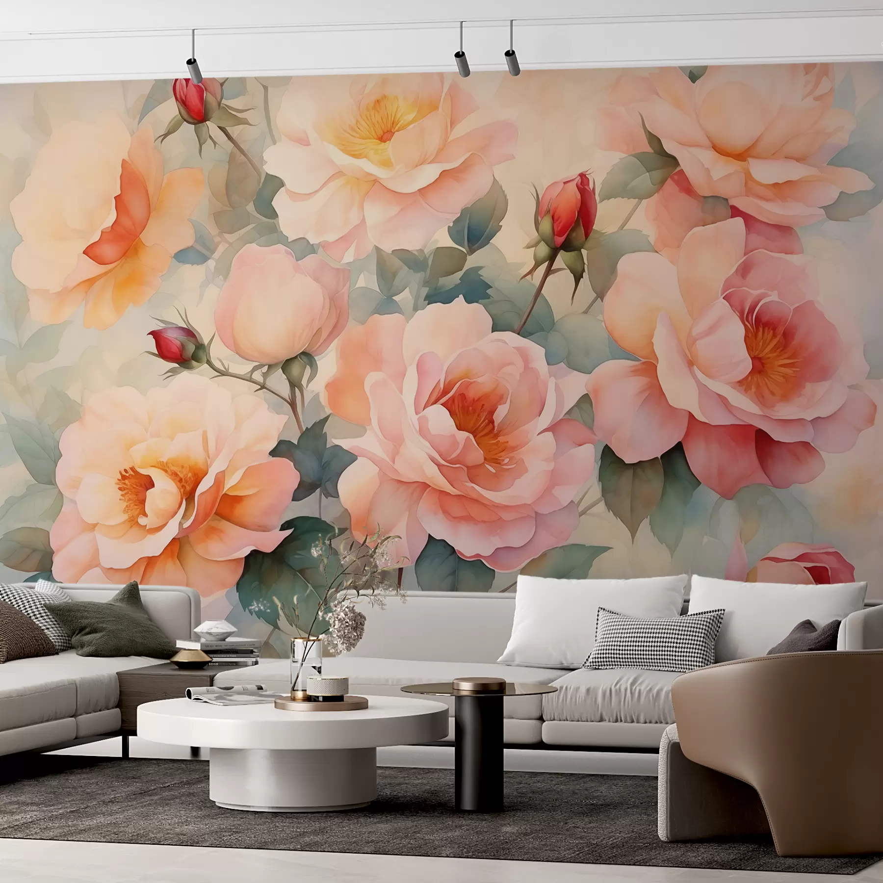 wall murals Vintage roses wet watercolor w01769
