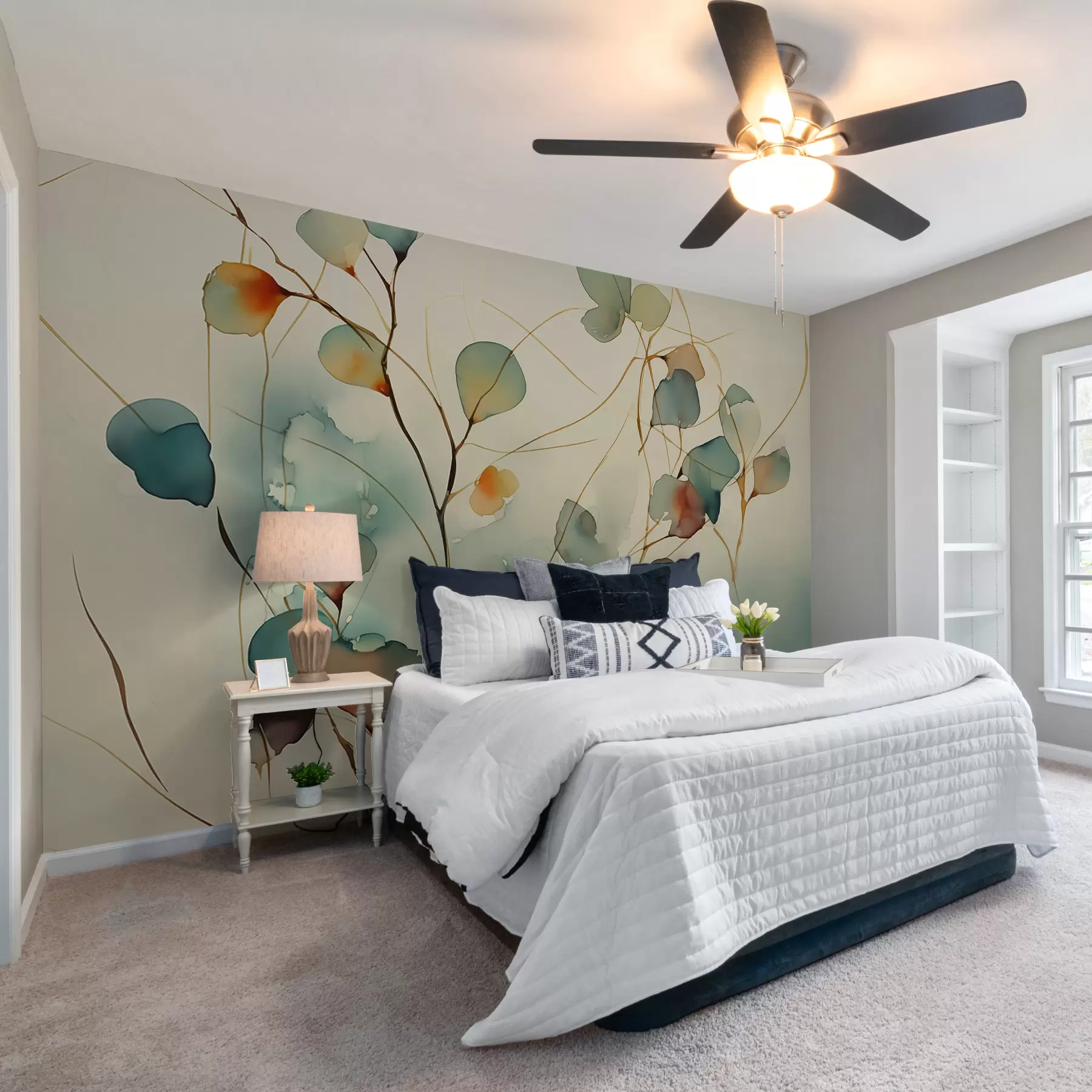 wall murals Abstract branches with leaves blurred wet watercolor w01779