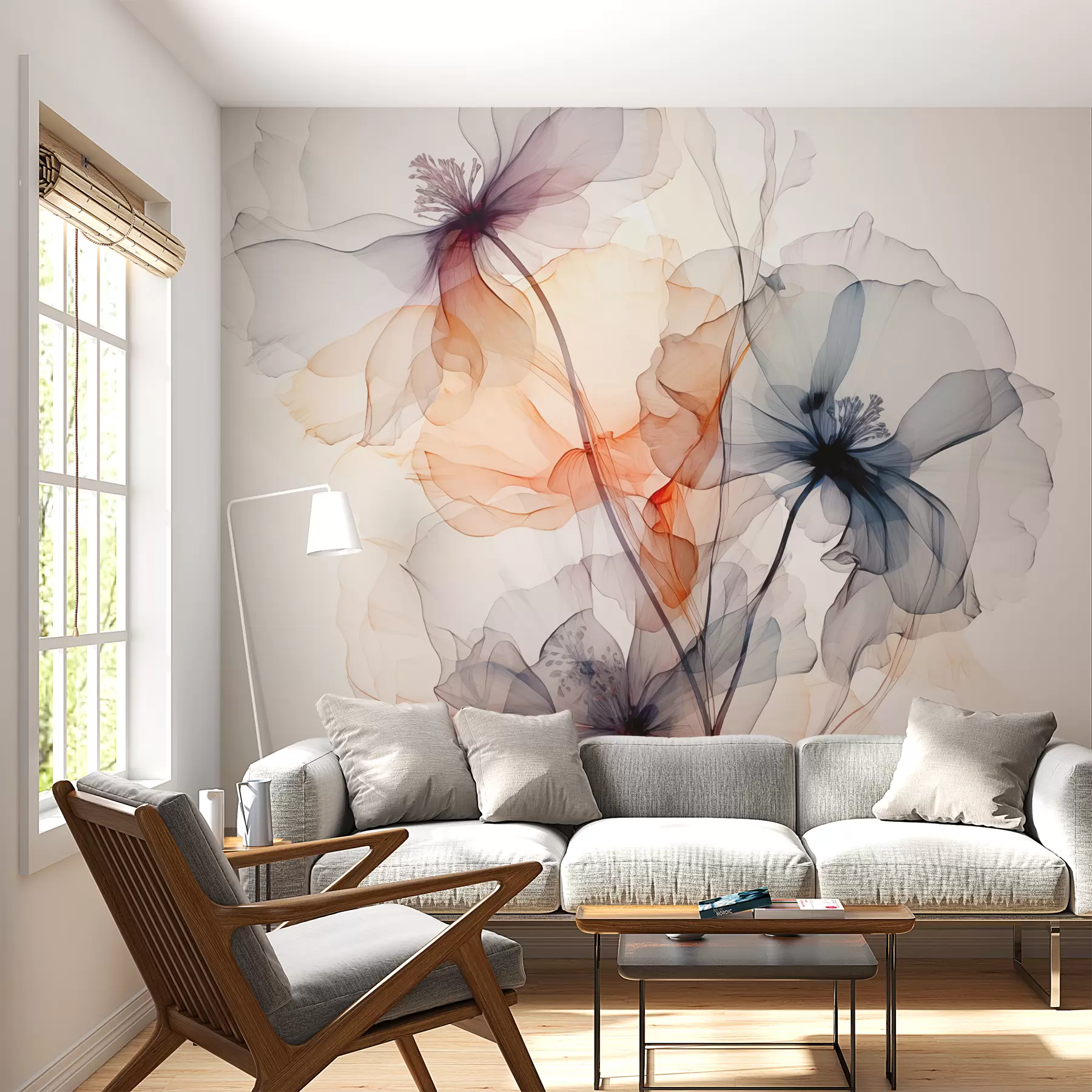 wall murals Abstract translucent flowers liquid watercolor w01781
