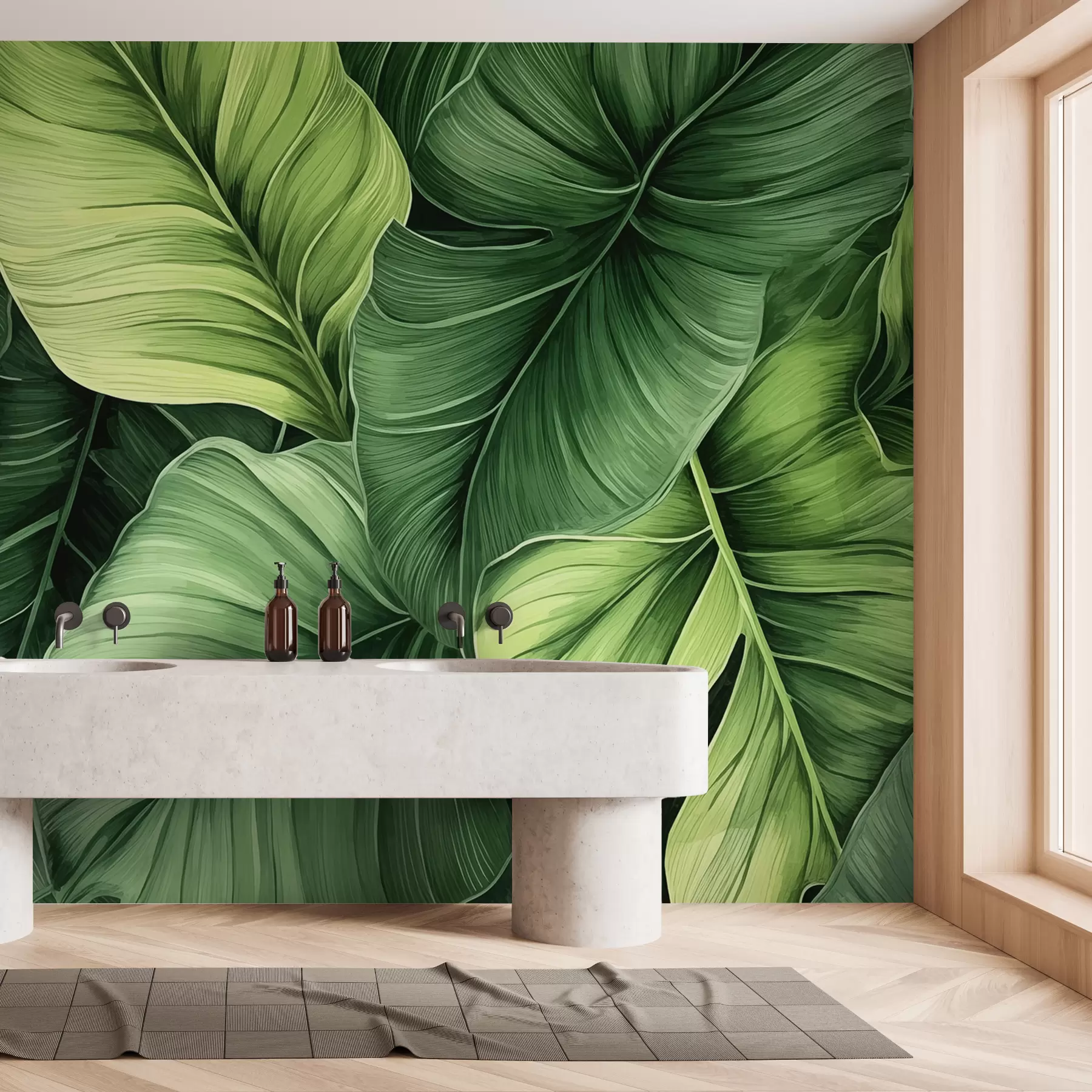 wall murals Large tropical green leaves watercolor w01782