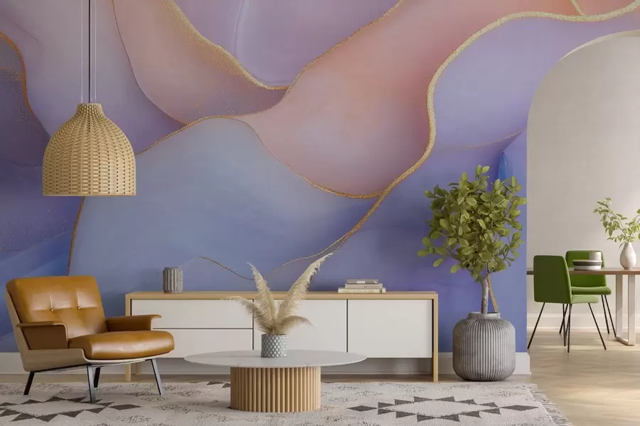 wall murals Abstract composition with marble patterns and delicate watercolor textures in soft pastel colors w01827