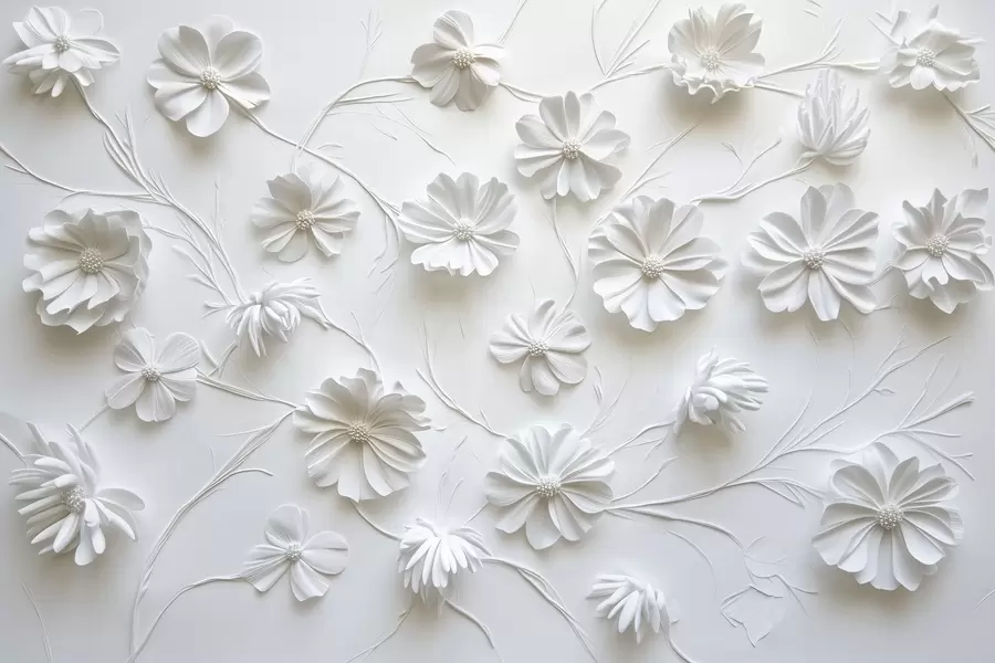 wall murals White relief composition of flowers in a minimalist and sophisticated style w01828