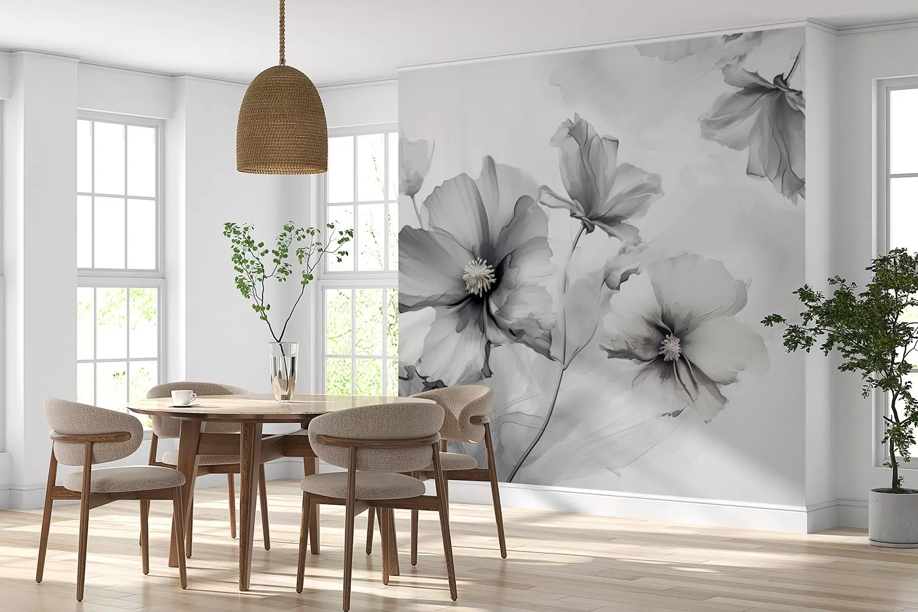 wall murals Airy translucent gray flowers dissolving in the morning light w01938