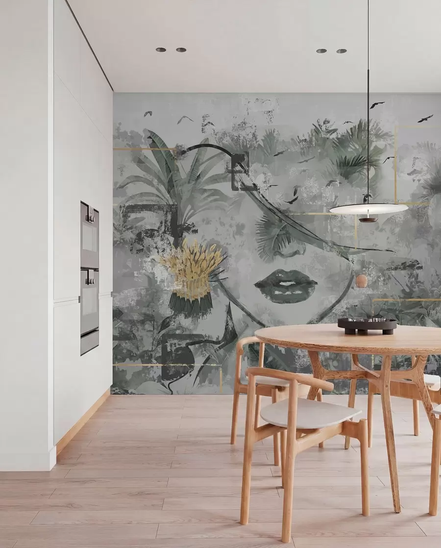 wall murals Grunge rainforest and girl face silhouette w01916