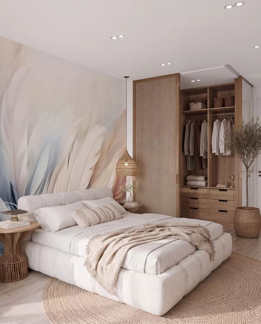 wall murals Delicate feathers in pastel colours w01973