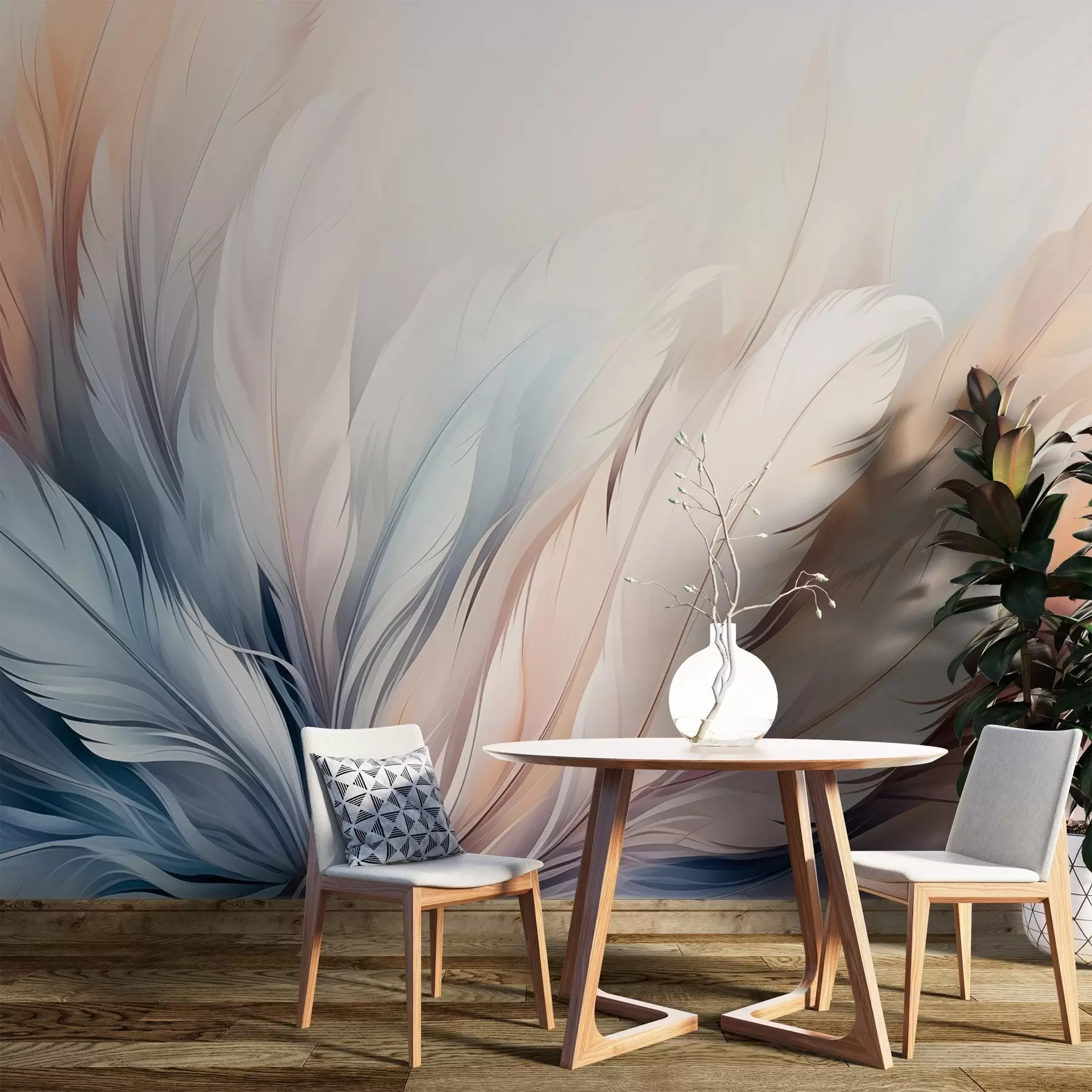 wall murals Delicate feathers in pastel colours w01973