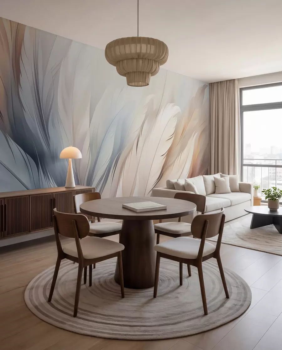 wall murals Delicate feathers in pastel colours w01973