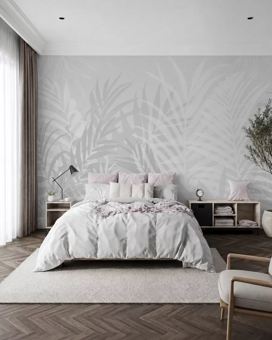 wall murals Trendy tropical leaves gray color w02026v1