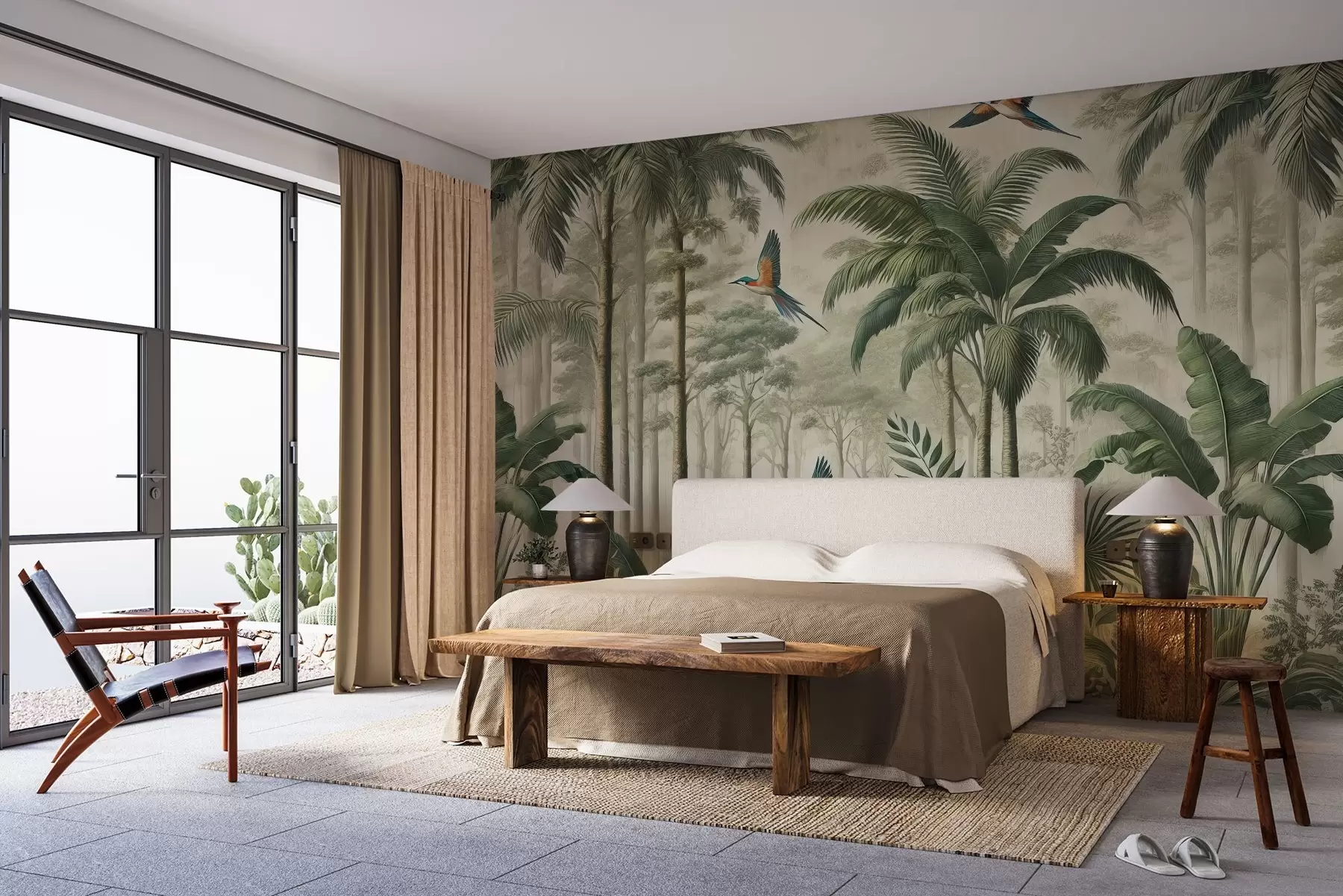wall murals Panorama with tropical landscape and birds w01957