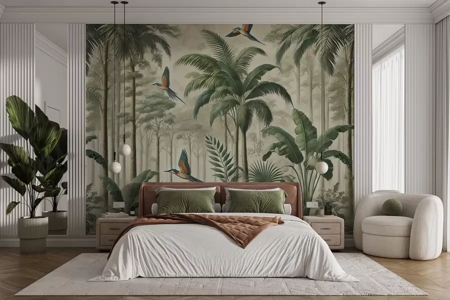 wall murals Panorama with tropical landscape and birds w01957