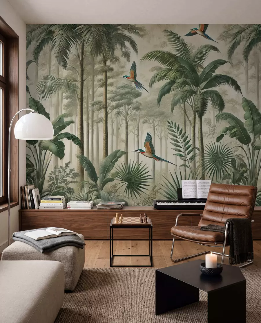 wall murals Panorama with tropical landscape and birds w01957