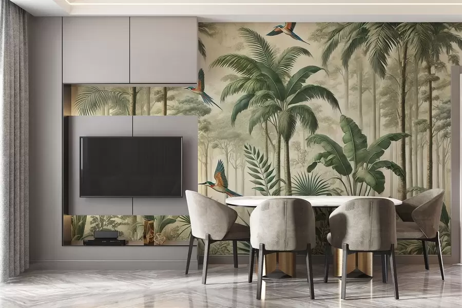 wall murals Panorama with tropical landscape and birds w01957