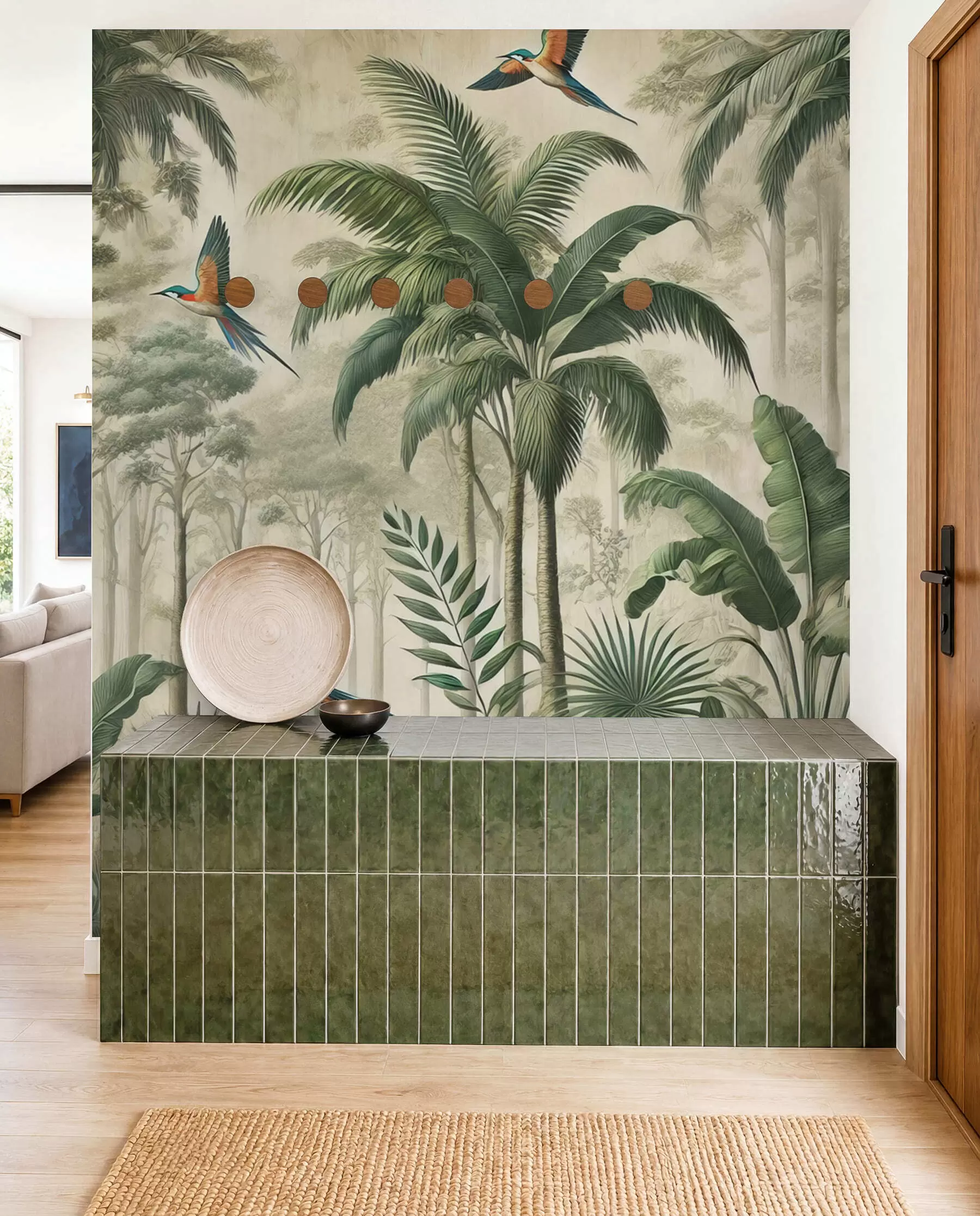 wall murals Panorama with tropical landscape and birds w01957