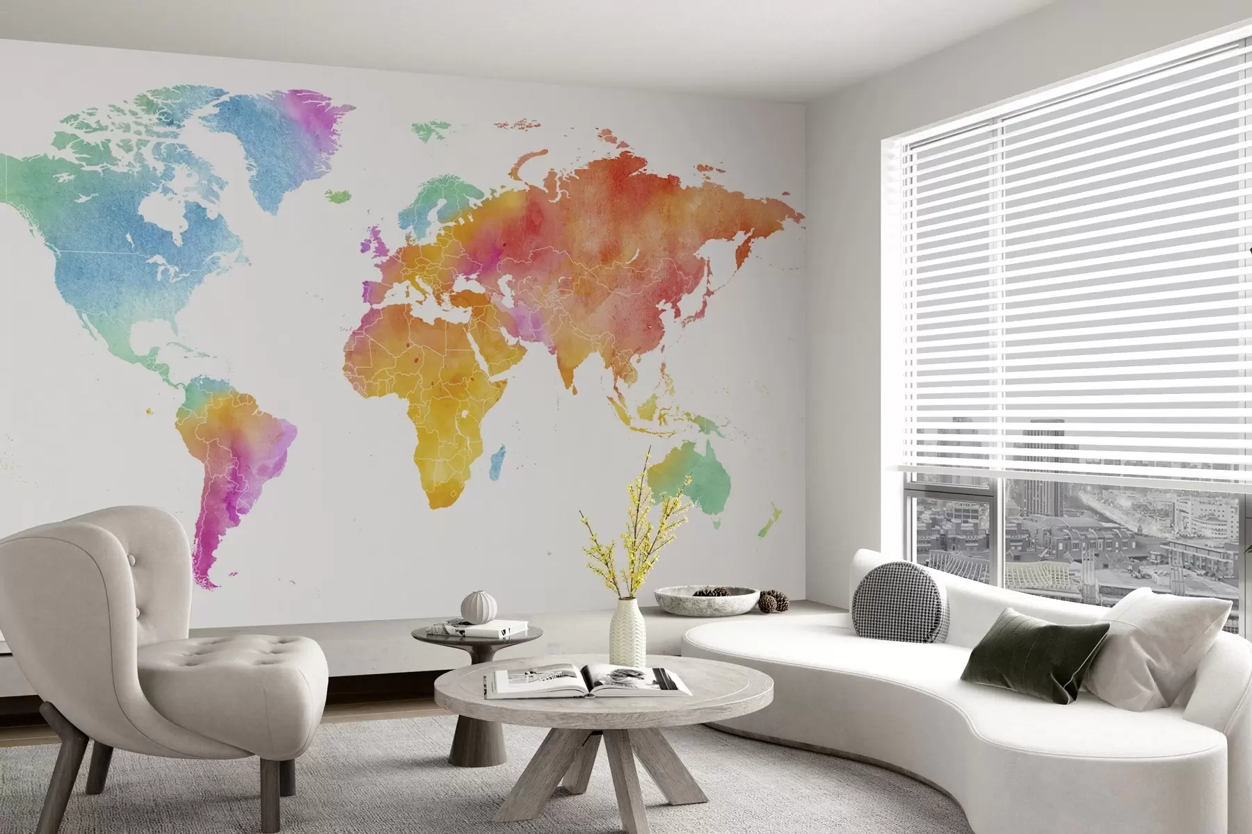wall murals Vibrant watercolor world map illustration u99071