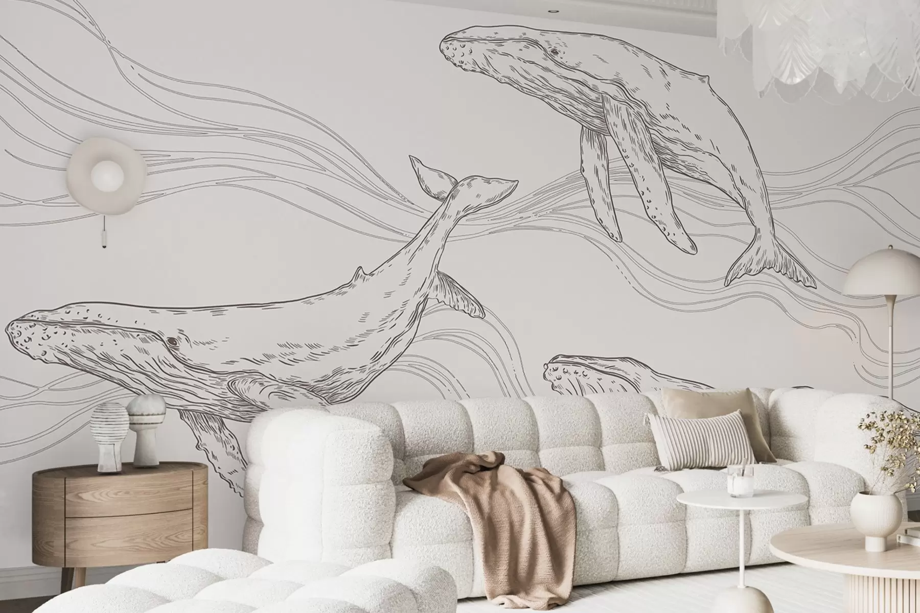 wall murals Graceful whales swimming through waves u99733