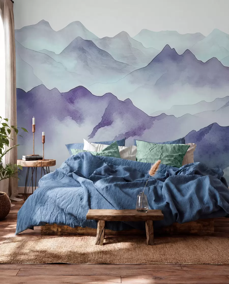 wall murals Misty mountains in soft hues w00841v1