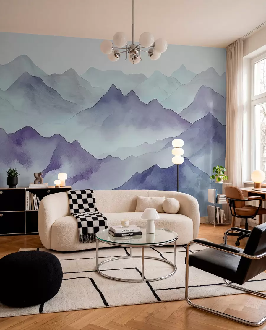 wall murals Misty mountains in soft hues w00841v1