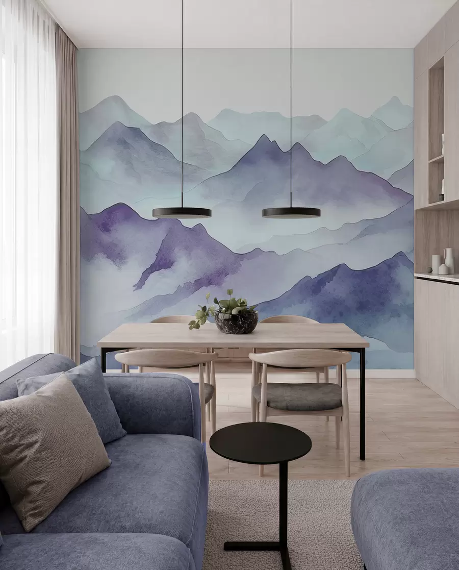 wall murals Misty mountains in soft hues w00841v1