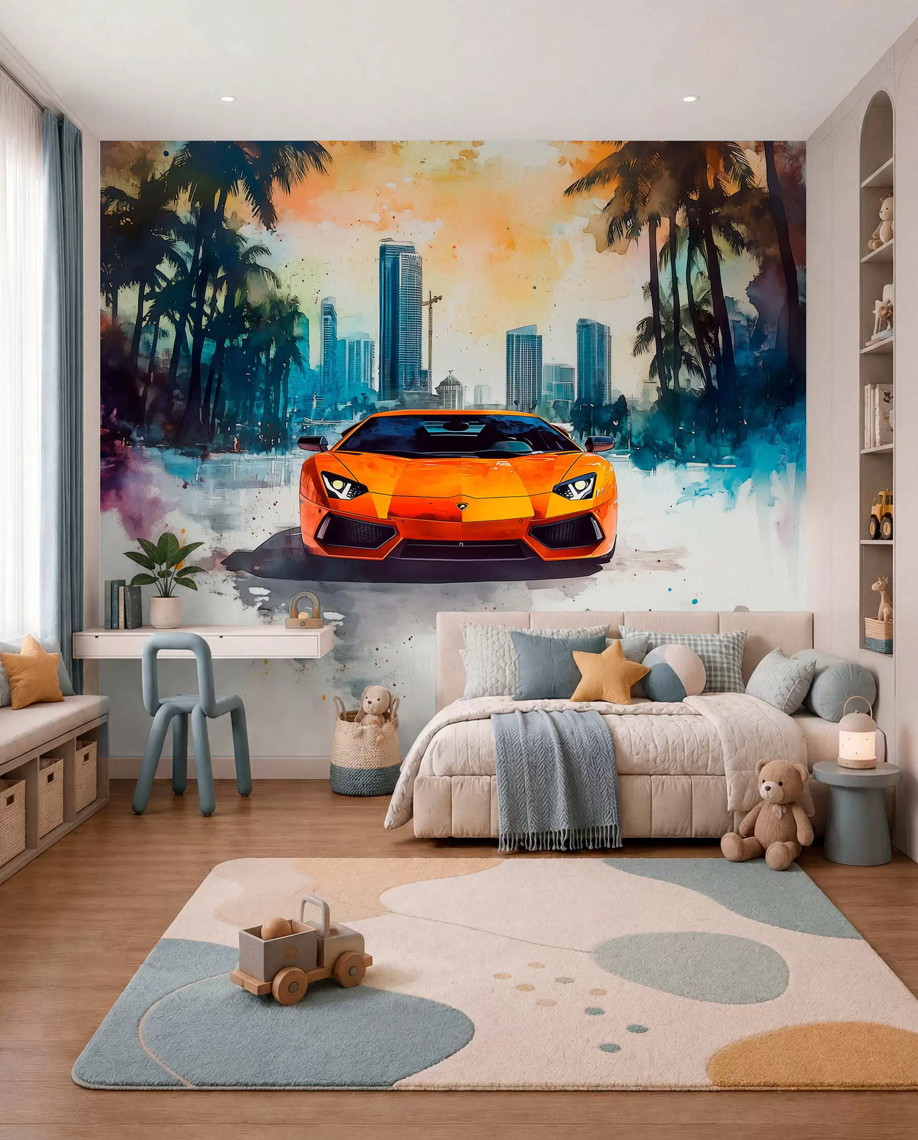 wall murals Orange Sports Car in Paint w01964
