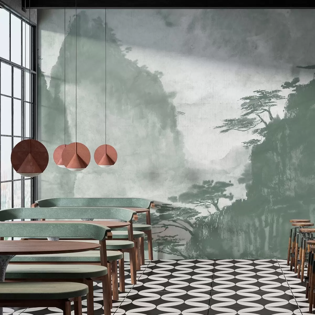 wall murals Serene mountain landscape in monochrome u98743v1