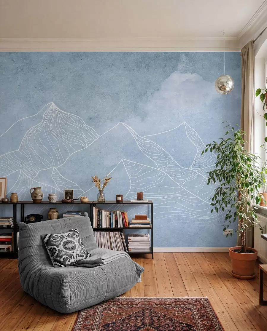 wall murals Serene mountains in soft blue hues u98839v1