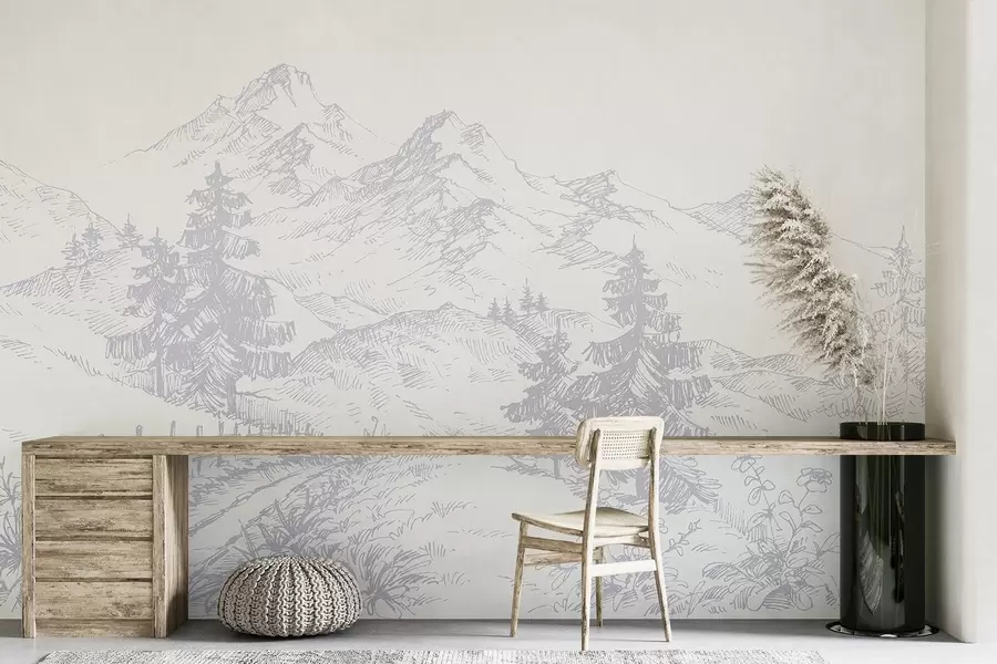 wall murals Serene landscape of mountains and trees u99572v2