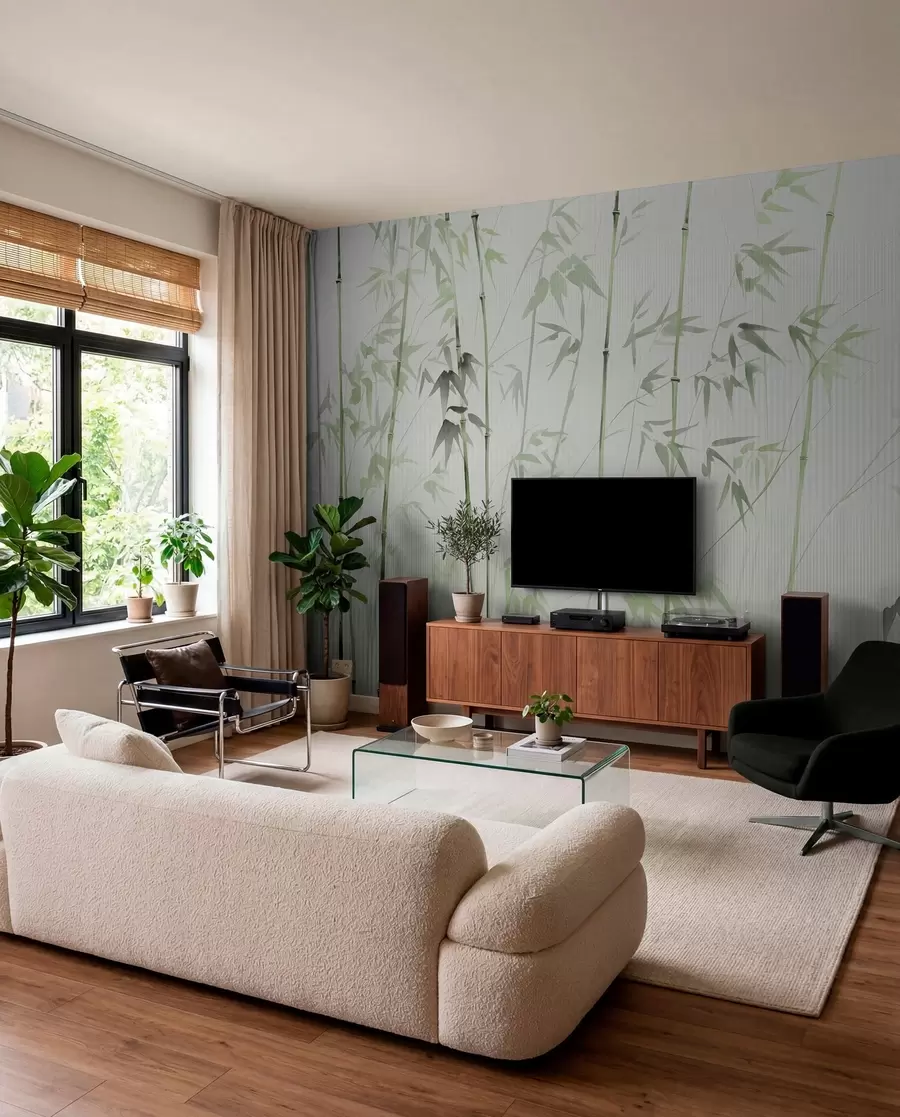wall murals Watercolor bamboo w08390v2