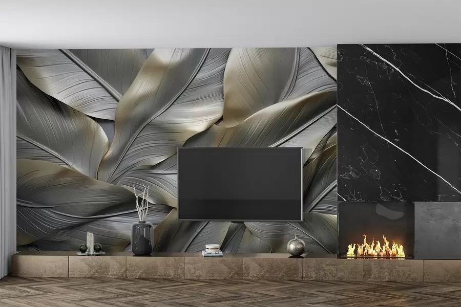 wall murals Volumetric banana leaves w08394