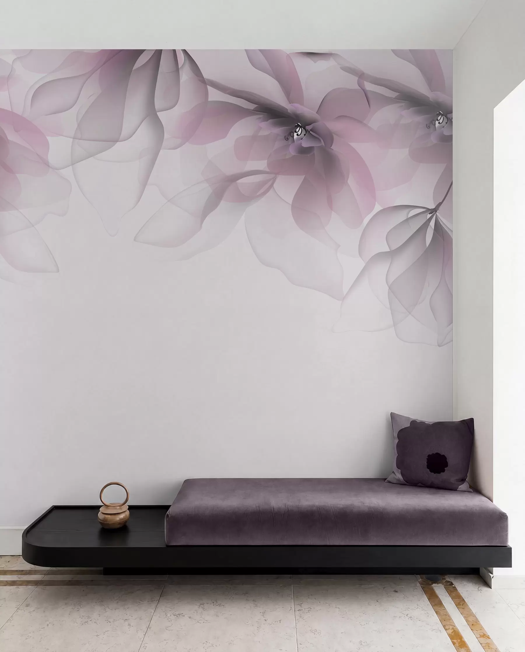 wall murals pink translucent large flowers on top w02093