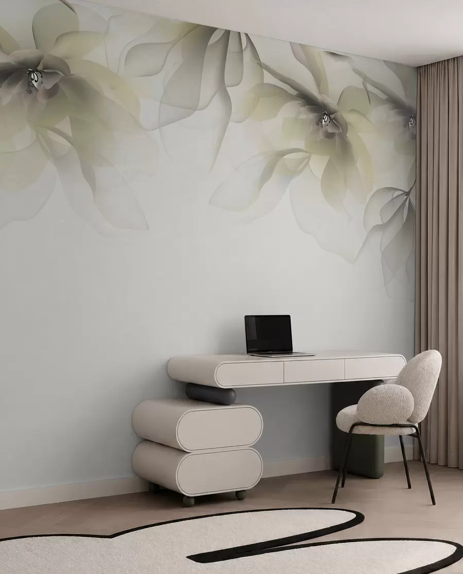 wall murals yellow translucent large flowers on top w02093v1