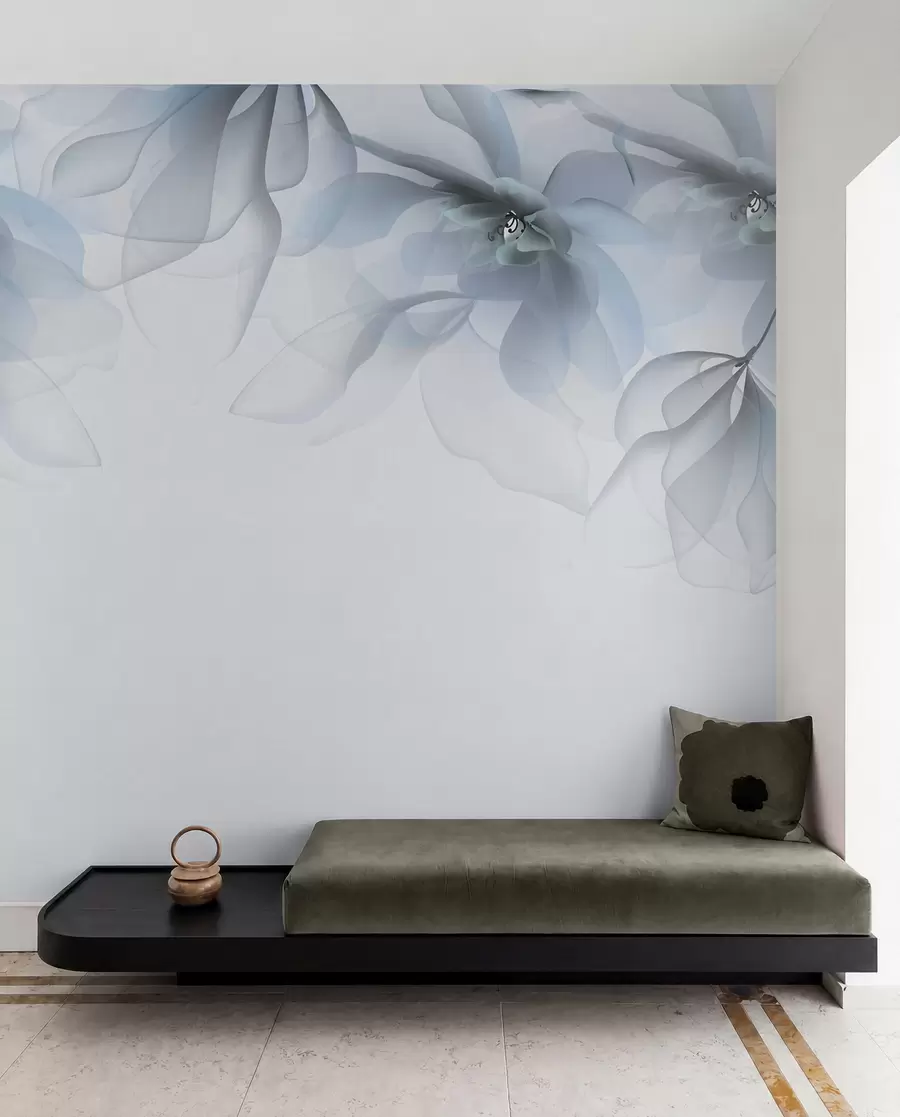wall murals blue translucent large flowers on top w02093v2