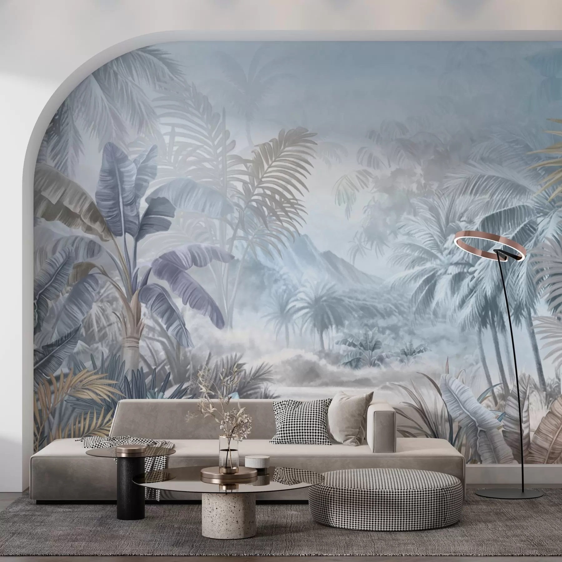wall murals Tropical forest in soft blue tones w01931