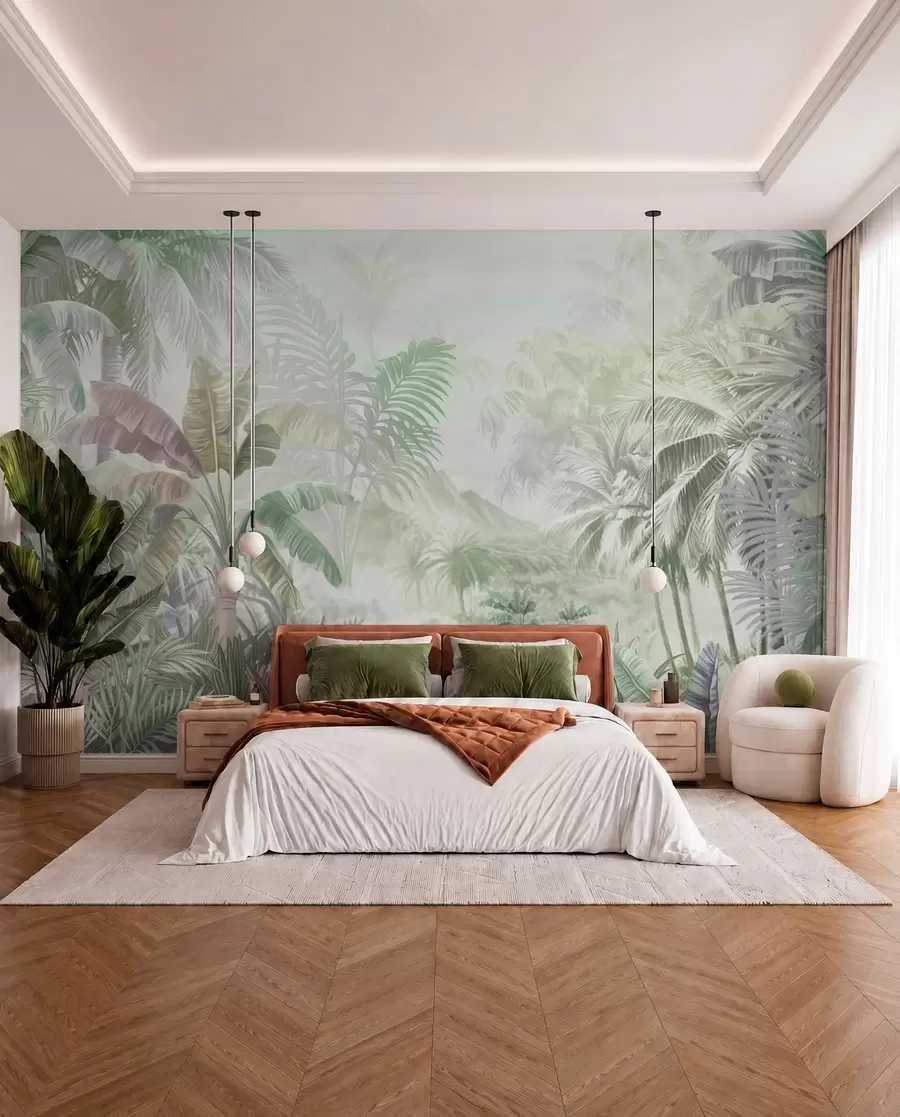 wall murals Rainforest in soft green tones w01931v1