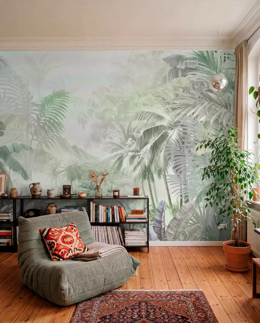 wall murals Rainforest in soft green tones w01931v1