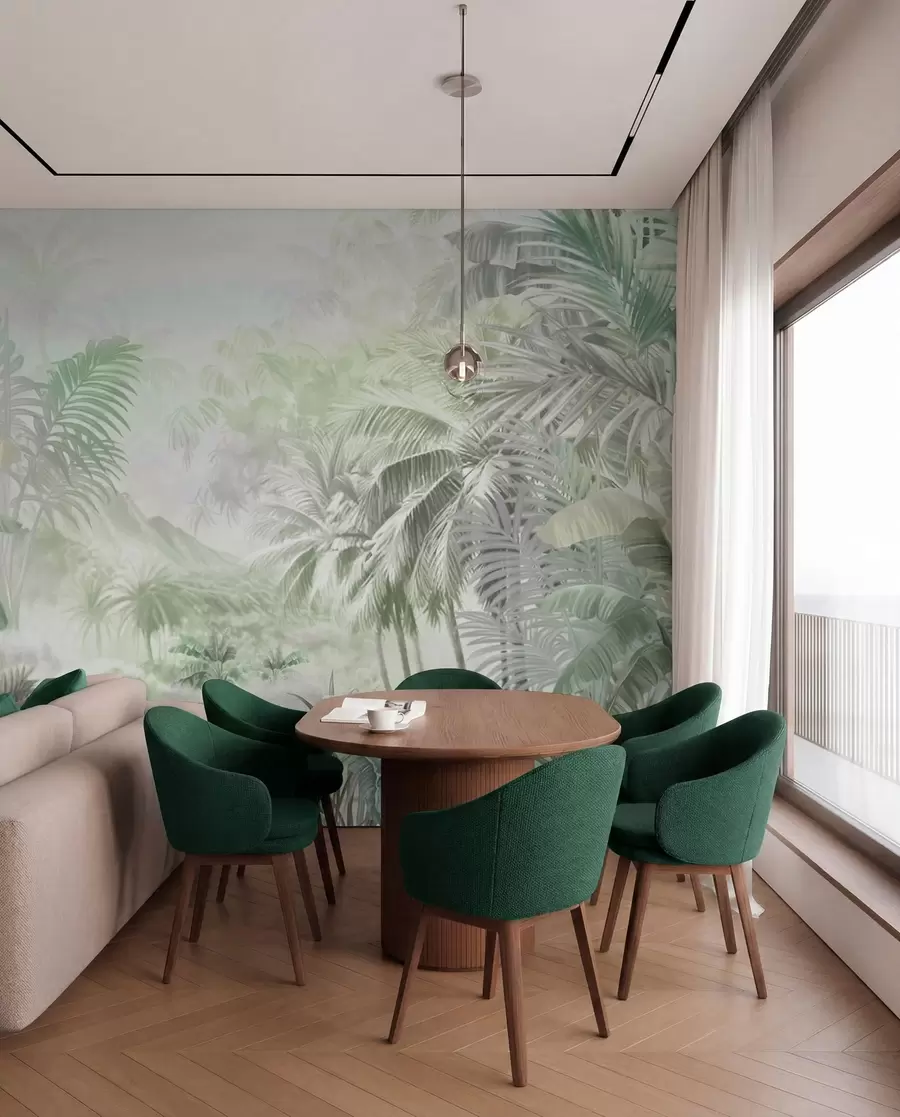 wall murals Rainforest in soft green tones w01931v1