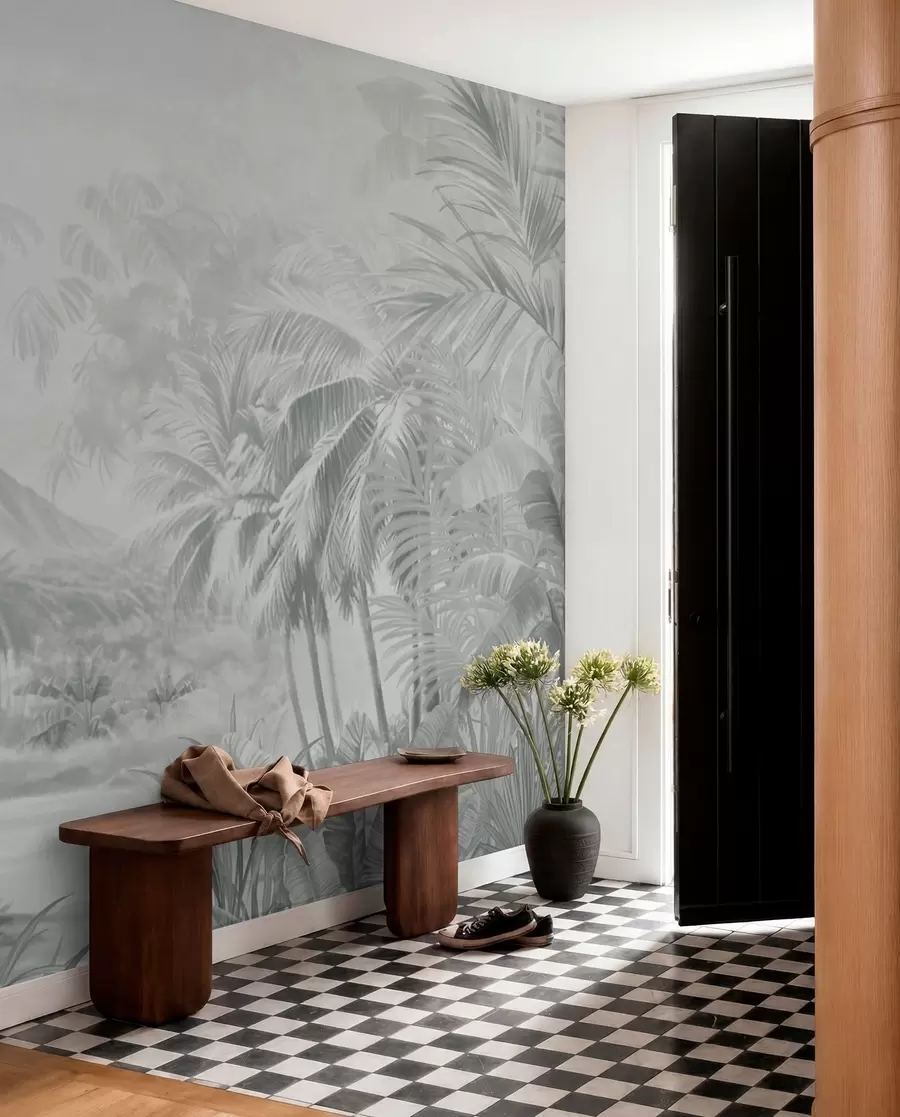 wall murals Rainforest in soft gray tones w01931v4