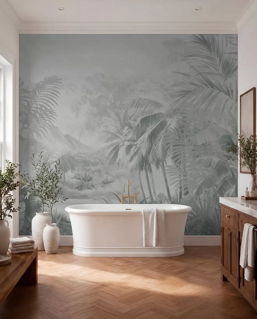 wall murals Rainforest in soft gray tones w01931v4