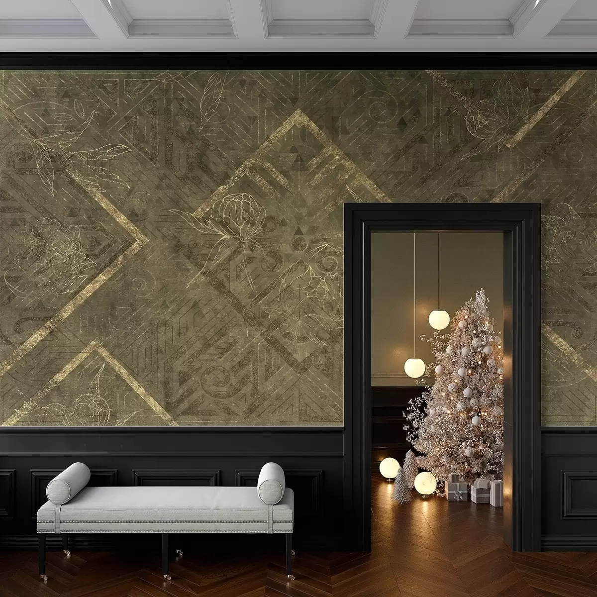 wall murals Grunge texture with floral patterns w02079v1