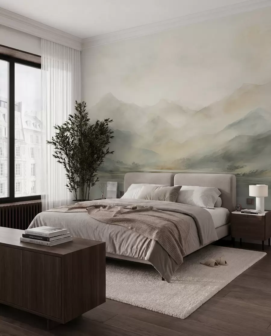 wall murals Painted watercolor mountain landscape w02115