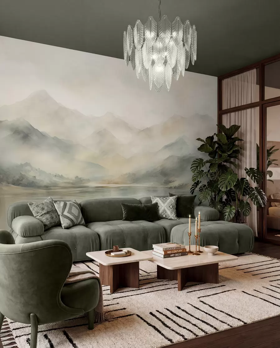 wall murals Painted watercolor mountain landscape w02115