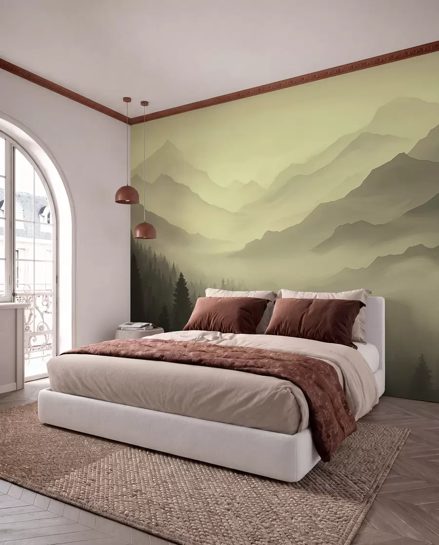 wall murals Forest and mountains in green shades w02186v1