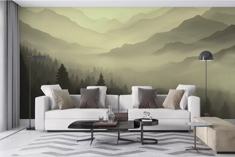 wall murals Forest and mountains in green shades w02186v1