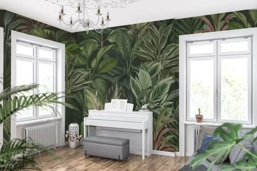 wall murals Thick green tropical foliage w02126