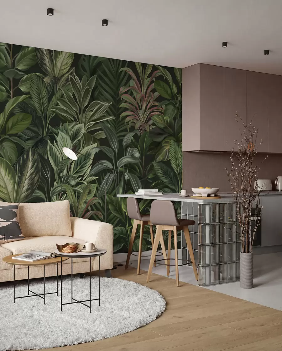 wall murals Thick green tropical foliage w02126