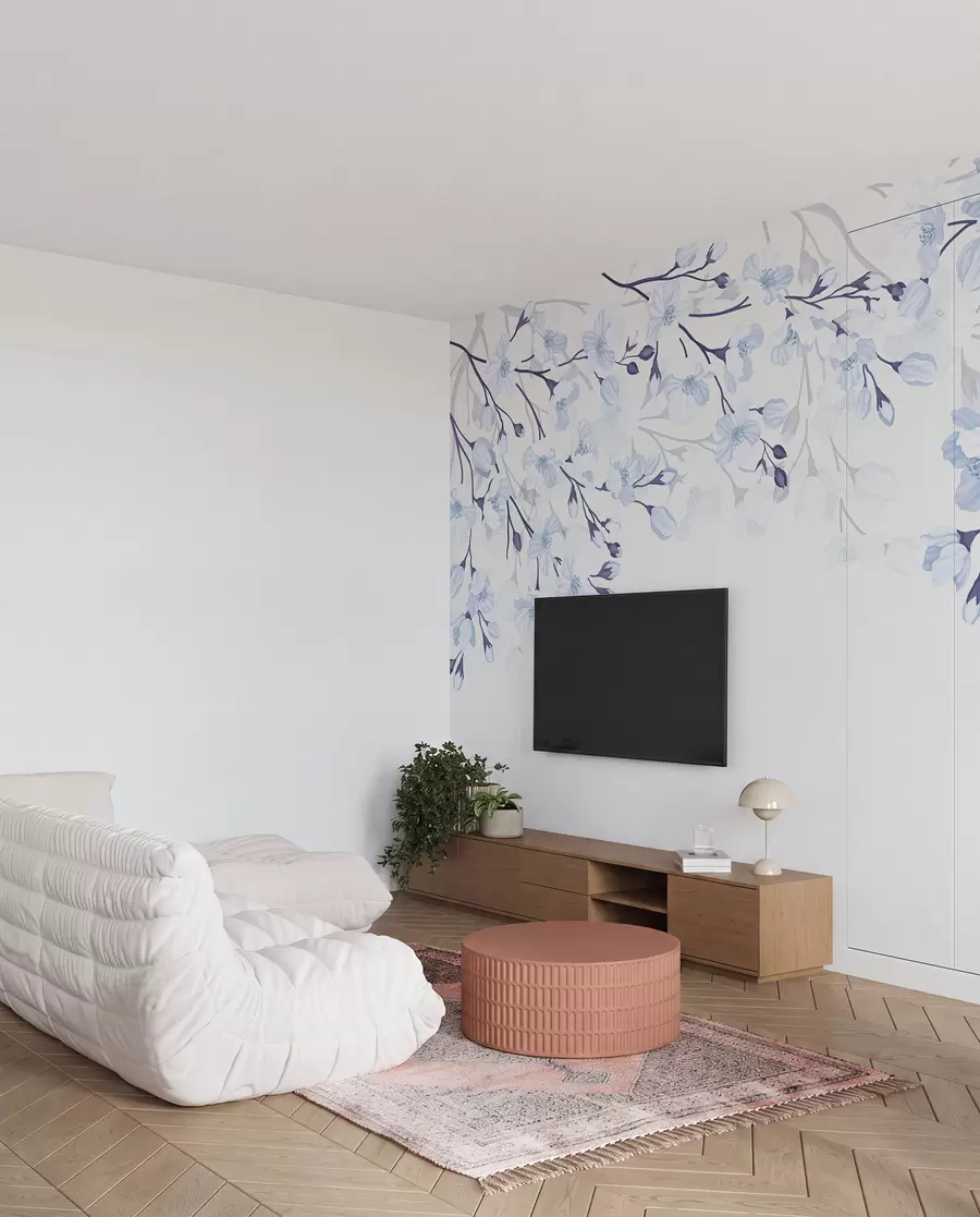 wall murals blue flowering branches on a blue background w02200v1