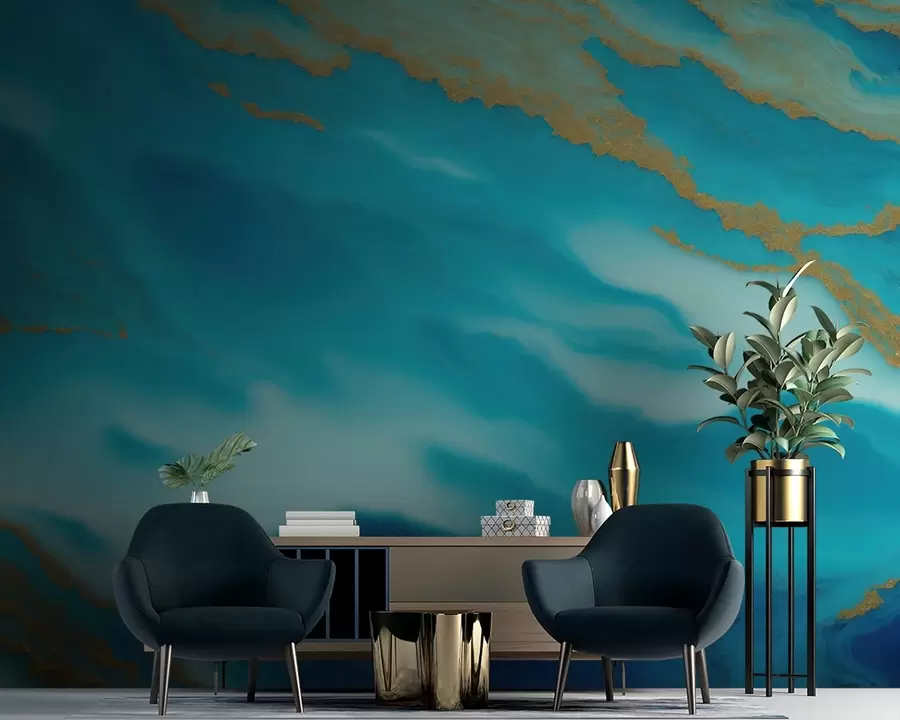 wall murals Serene waves of blue and beige u94110