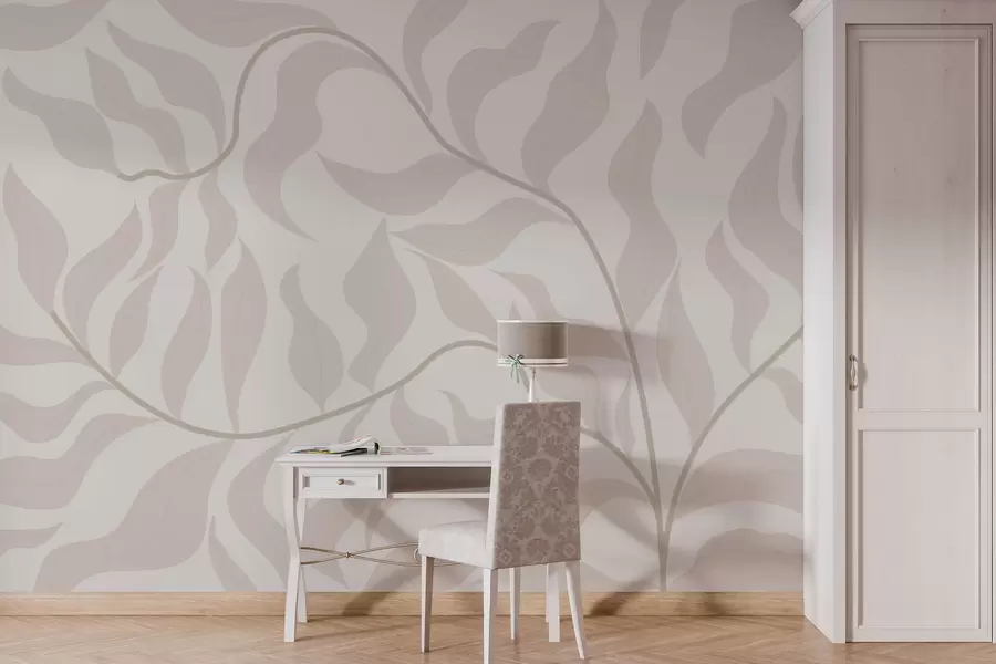 wall murals Elegant leaves softly entwined on cream w00629v3