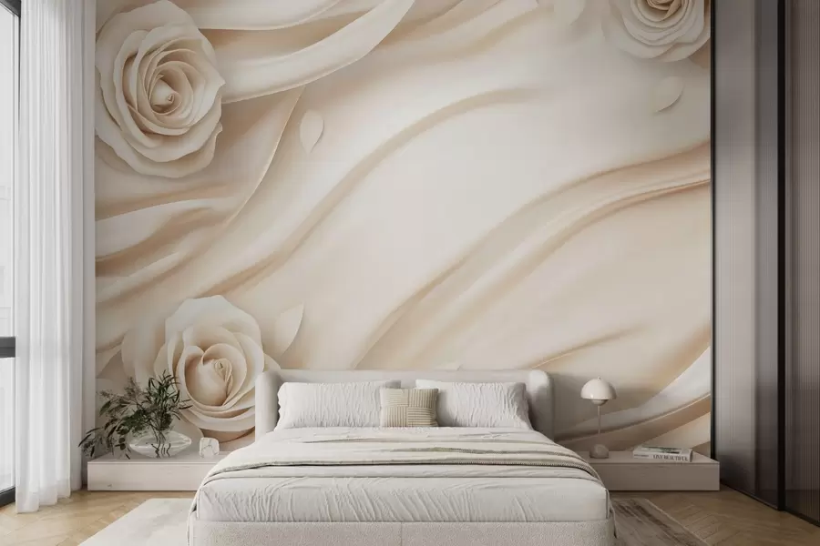 wall murals Elegant beige background with roses w02197